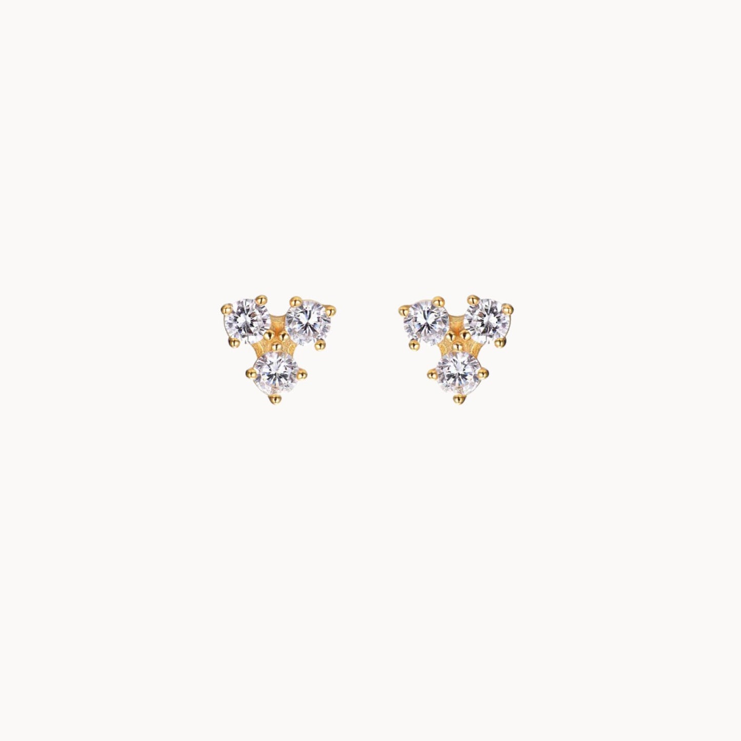 Boucles d'oreilles femme motif trois zircons doré ou argent,