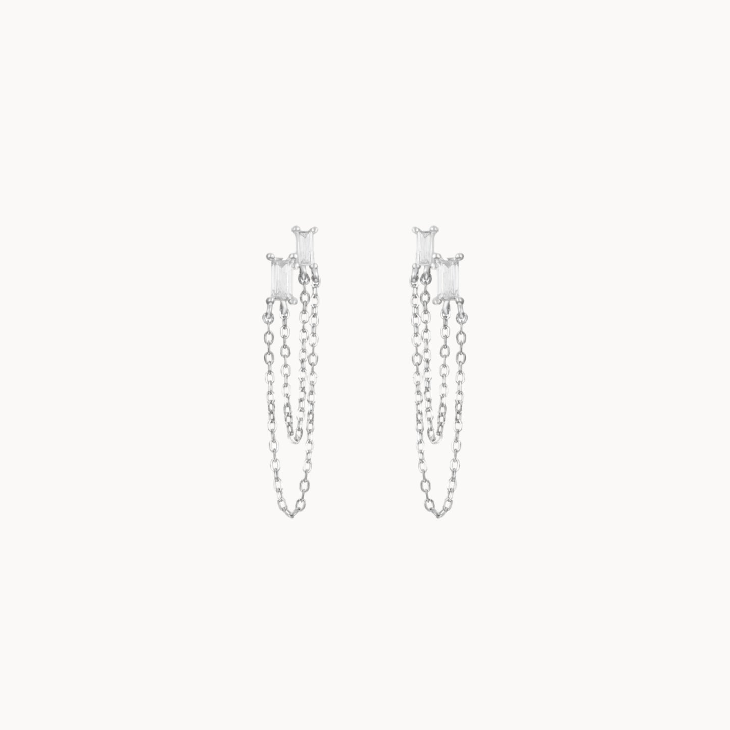 Boucles d'oreilles puces chaines deux zircons femme argent ou doré