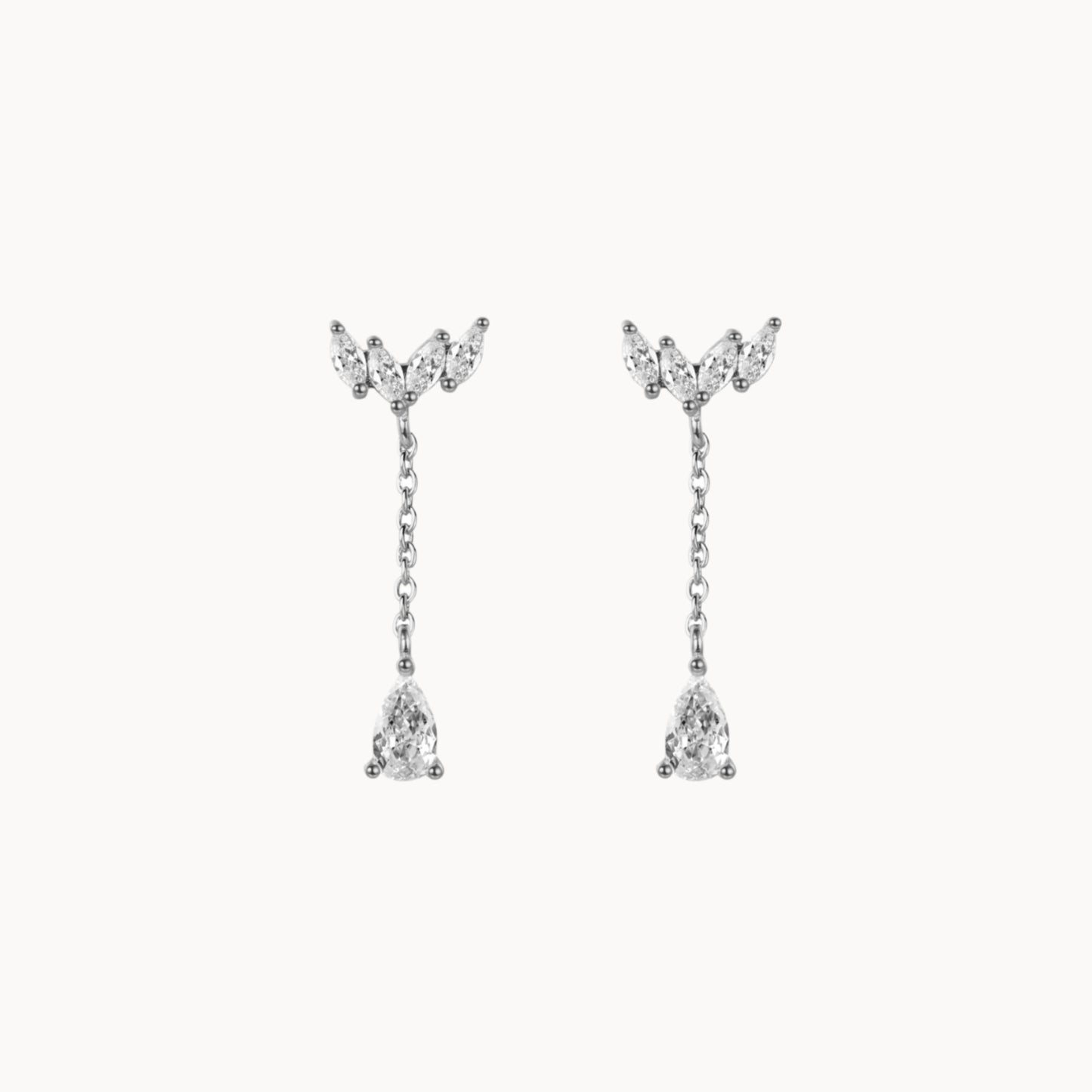 Puces oreilles chaine et zircons pour femme argent ou doré