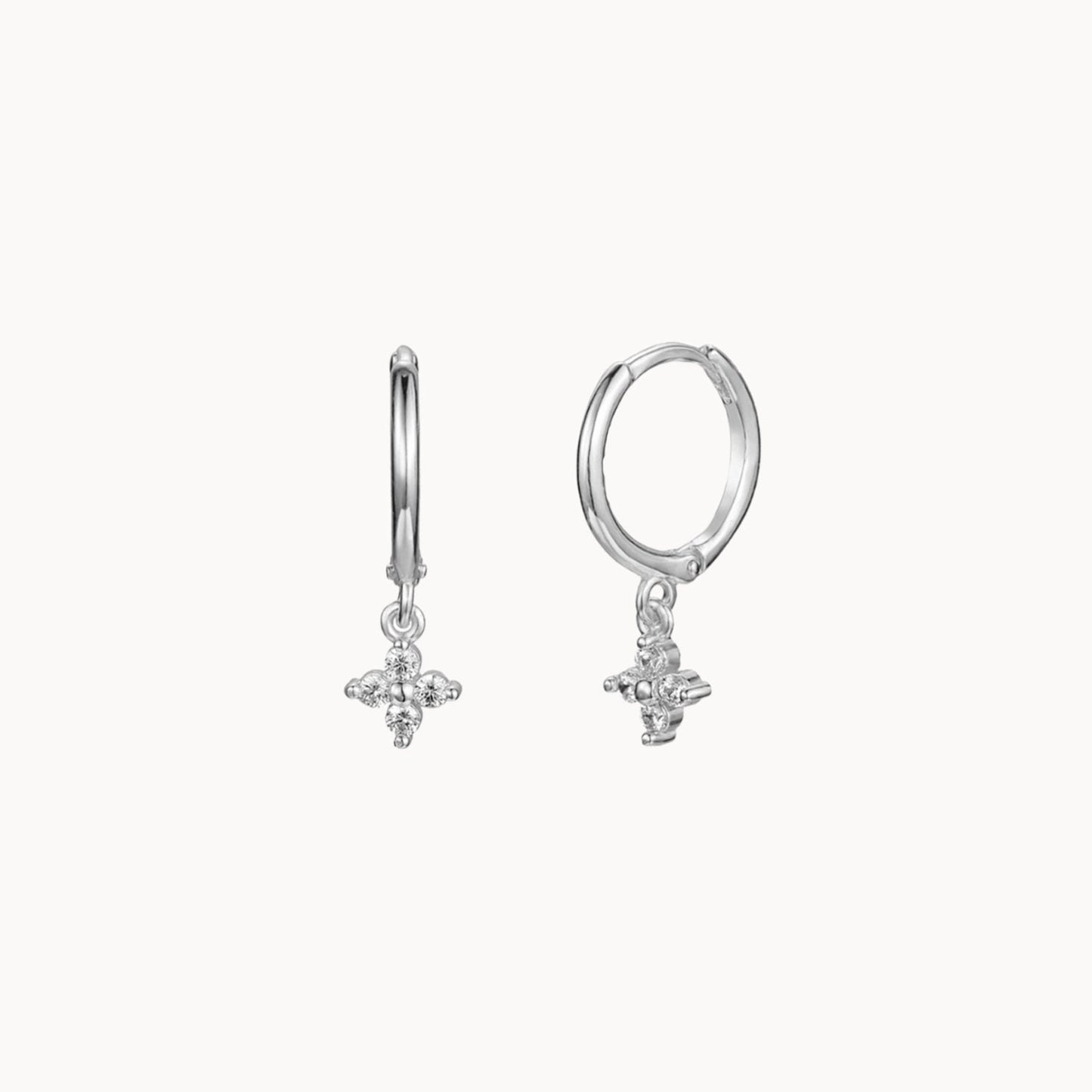 Boucles d'oreilles créoles pendentif fleur zircons argent ou doré