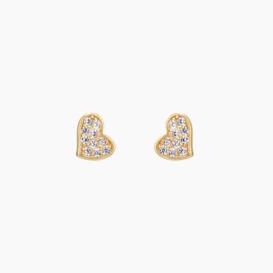 Puces coeur avec mini zircons,mini clous d'oreilles femme minimaliste argent ou doré