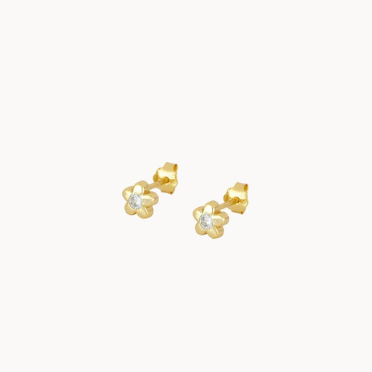 Boucles d'oreilles femme fleur avec zircon doré ou argent