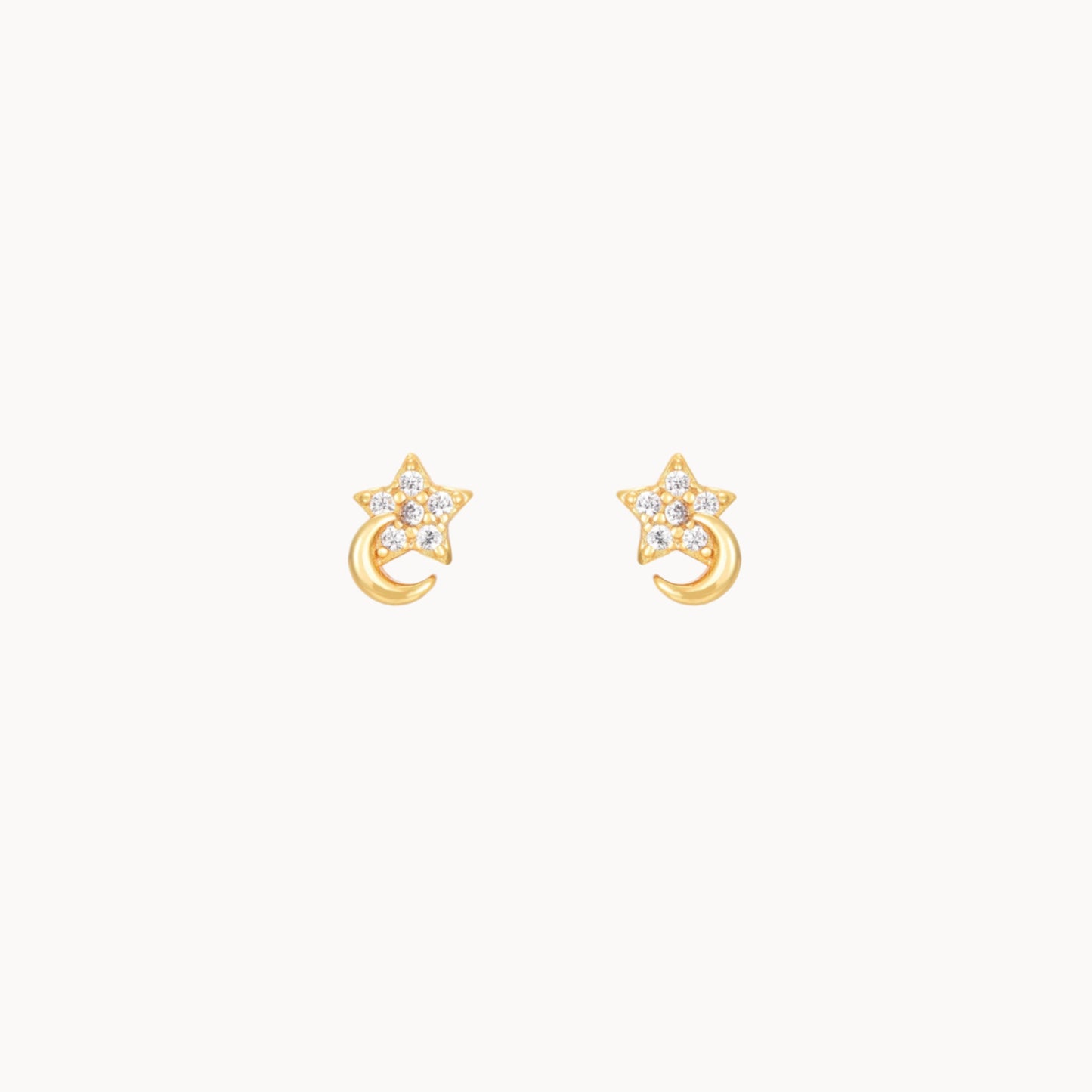 Petites boucles d'oreilles clous lune et étoile zircons femme doré ou argent