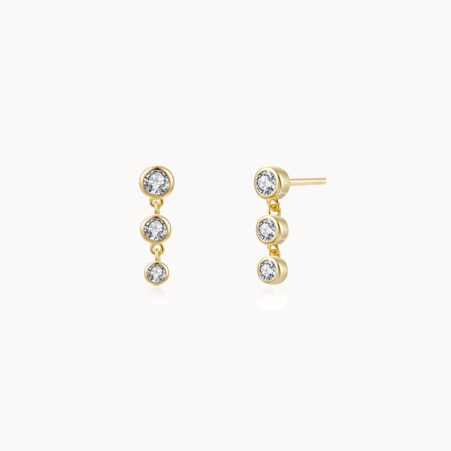 Boucles d'oreilles puces trois zircons femme argent ou doré