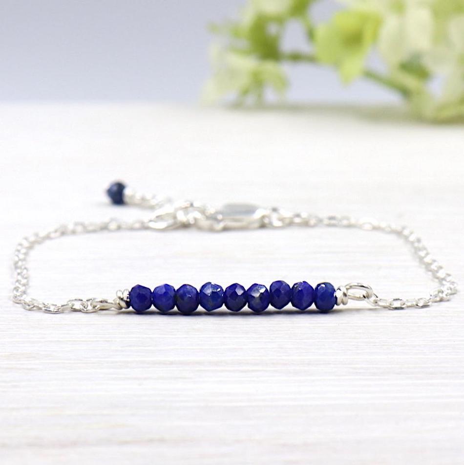 Bracelet femme pierres de gemmes lapis lazuli sur chaine argent