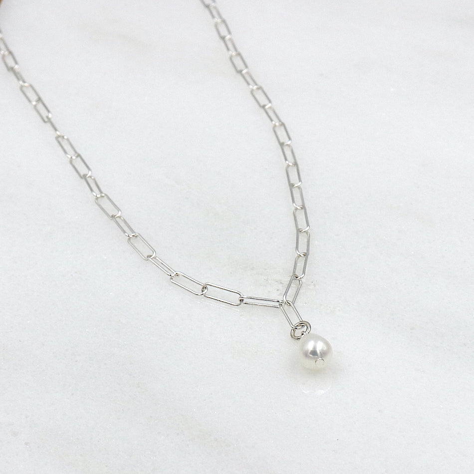 Collier perle d'eau douce sur chaine en argent massif 925,collier femme