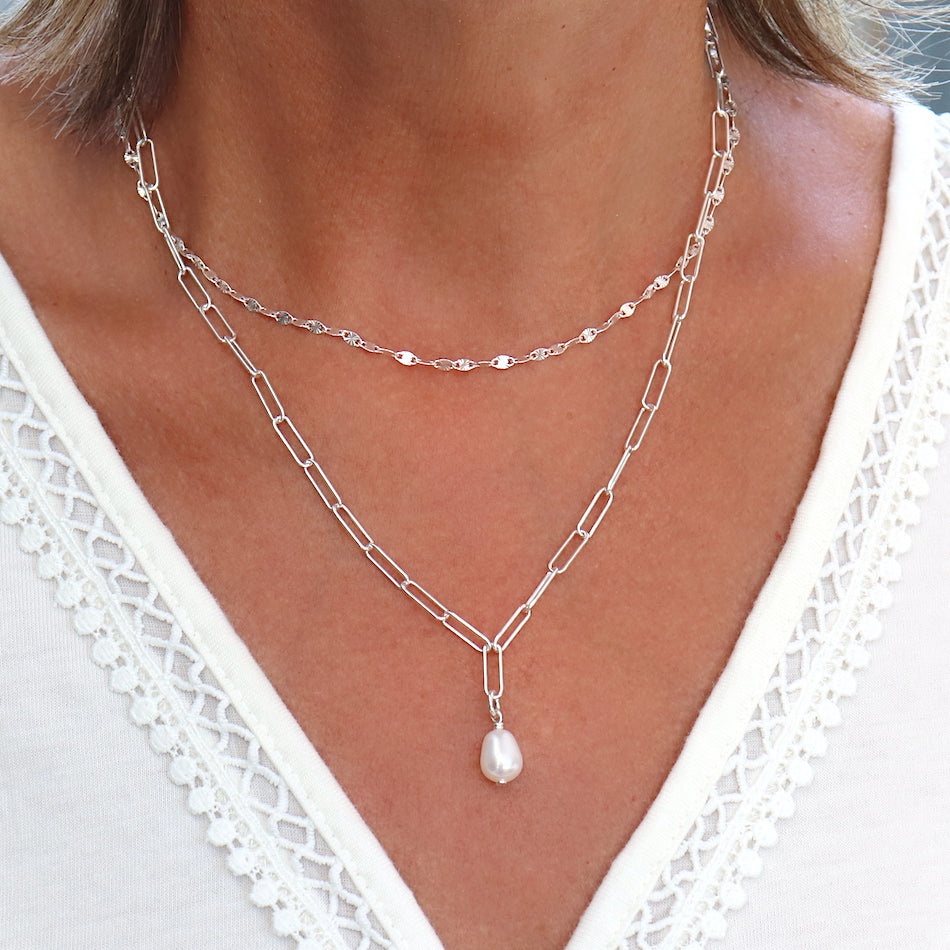 Collier perle d'eau douce sur chaine en argent massif 925,collier femme